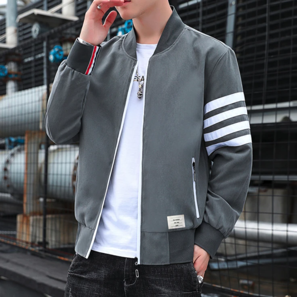 Mens Bomber Jacket With Striped Sleeves