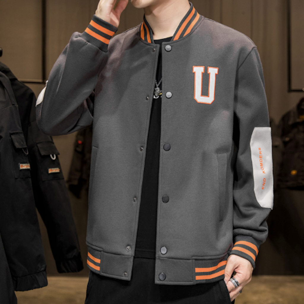 Mens Letterman Jacket with Elbow Patches