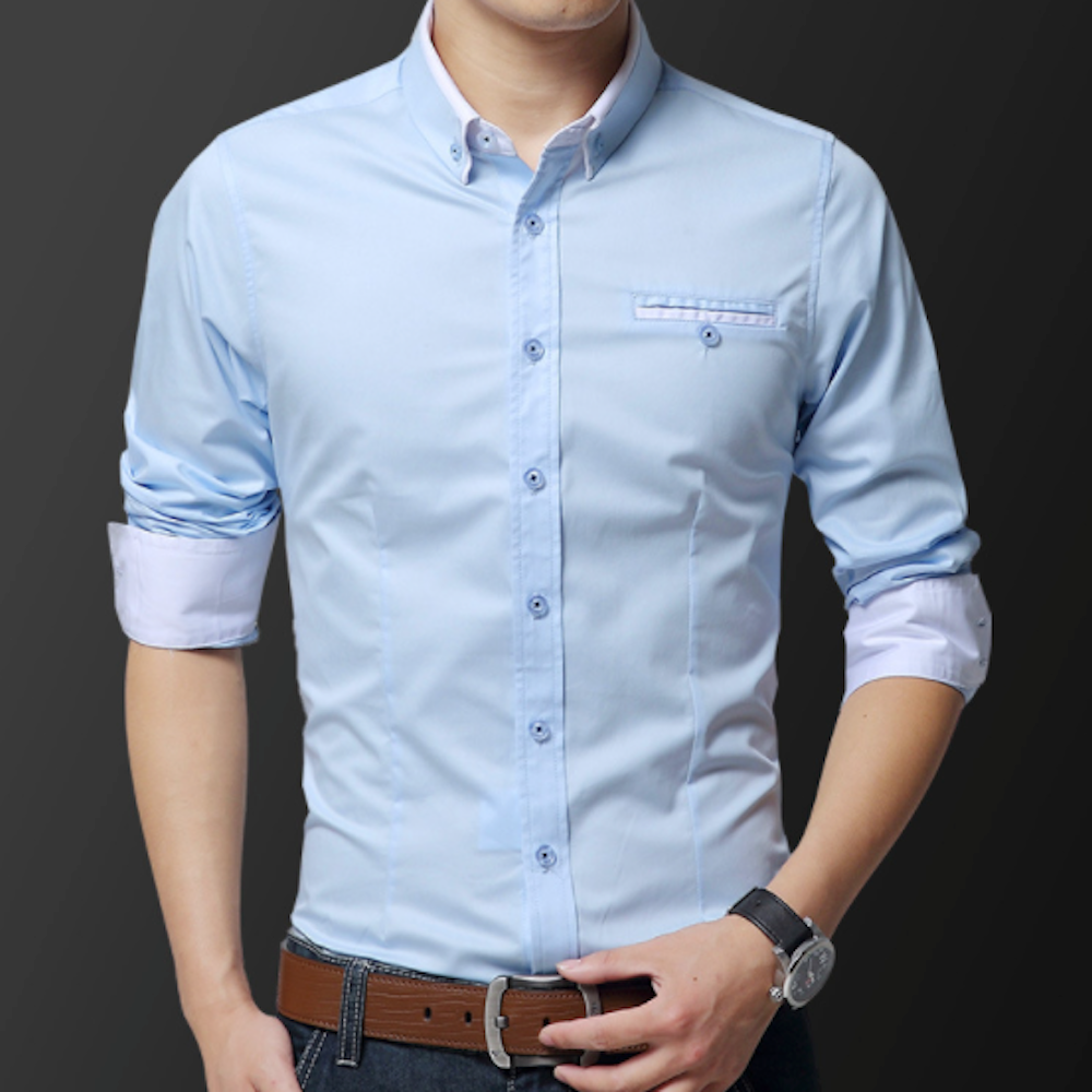 Mens Button Down Shirt with Dual Collar Look