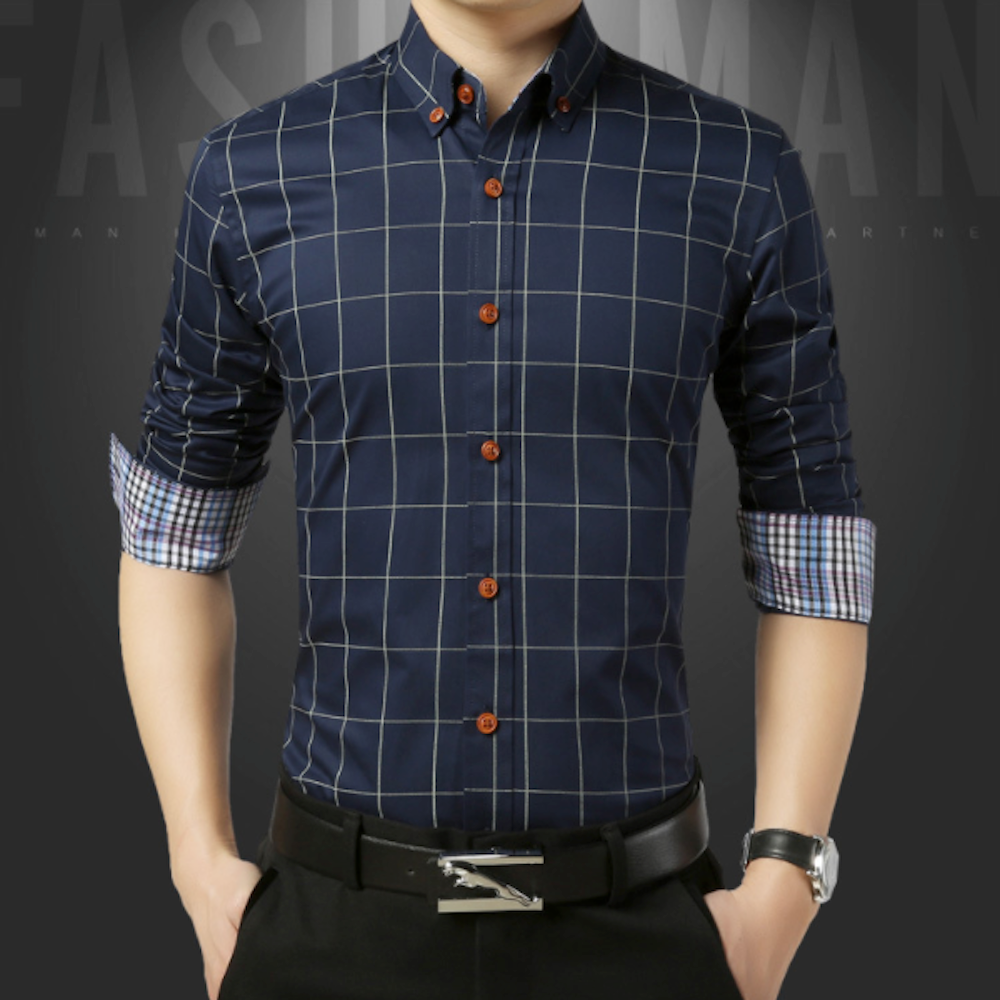 Mens Long Sleeve Plaid Shirt With Inner Details