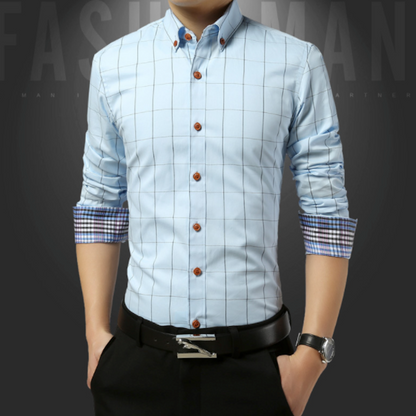 Mens Long Sleeve Plaid Shirt With Inner Details