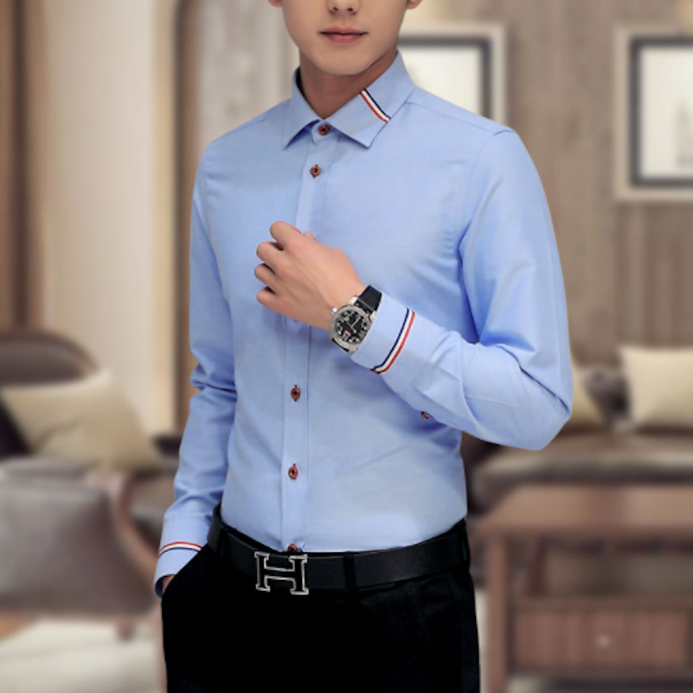 Mens Button Down Shirt With Ribbon Details