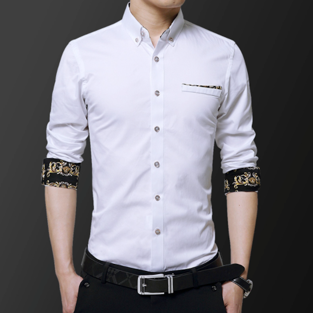 Mens Long Sleeve Plaid Shirt With Golden Print Inner Details