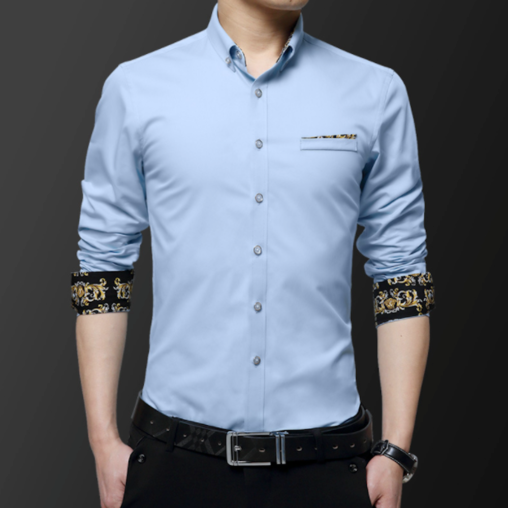 Mens Long Sleeve Plaid Shirt With Golden Print Inner Details