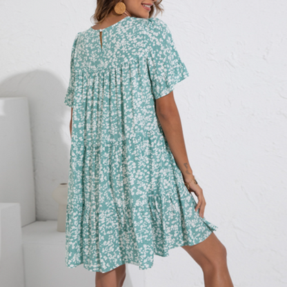 Womens Floral Shift Dress with Ruffle Sleeves
