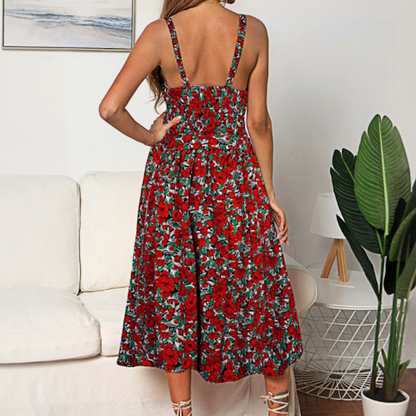 Women Floral Maxi Dress With Ruffled Trims