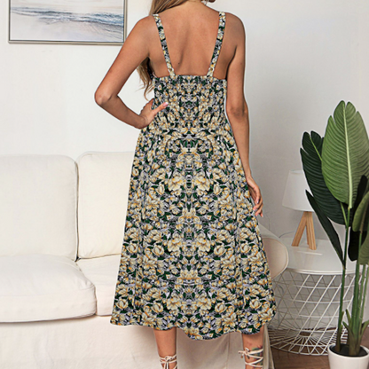 Women Floral Maxi Dress With Ruffled Trims