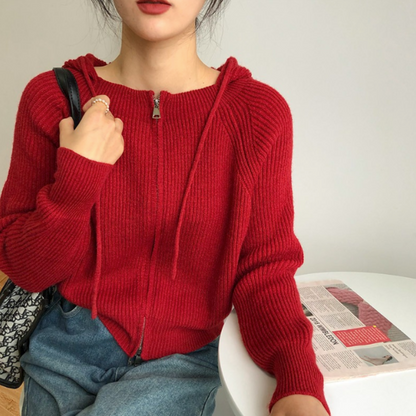 Womens Zipper Hooded Cardigan