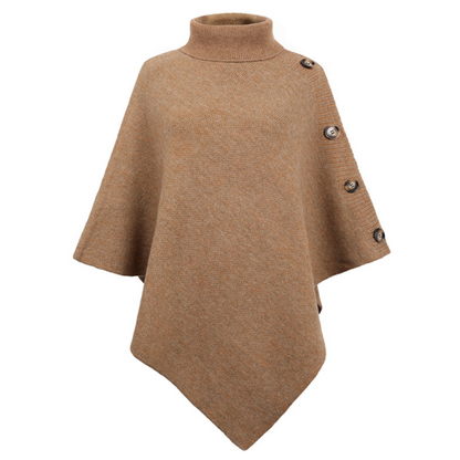Womens Turtleneck Poncho With Side Buttons Details
