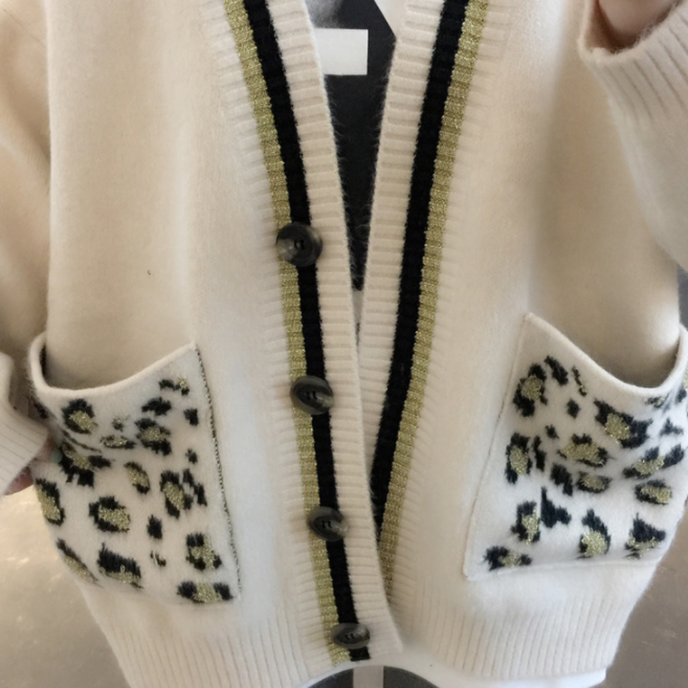 Womens Cardigan with Leopard Print