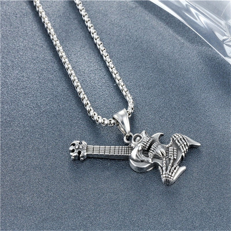 Gothic Skull Guitar Necklace