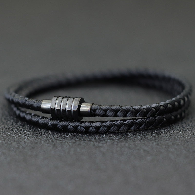 Layered Look Rope Style Bracelet With Magnetic Buckle