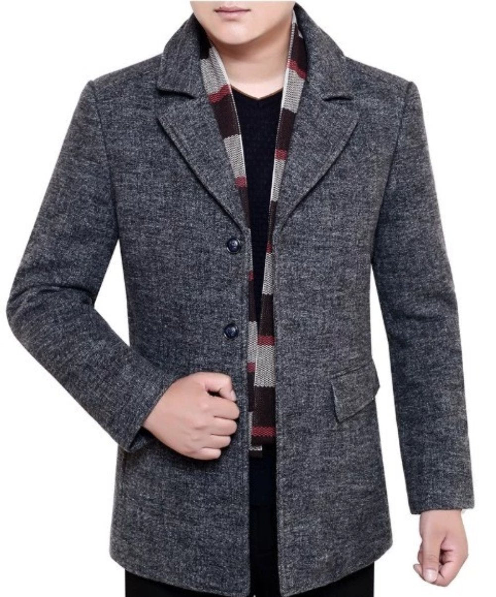 Mens Classic Button Front Layered Look Military Coat