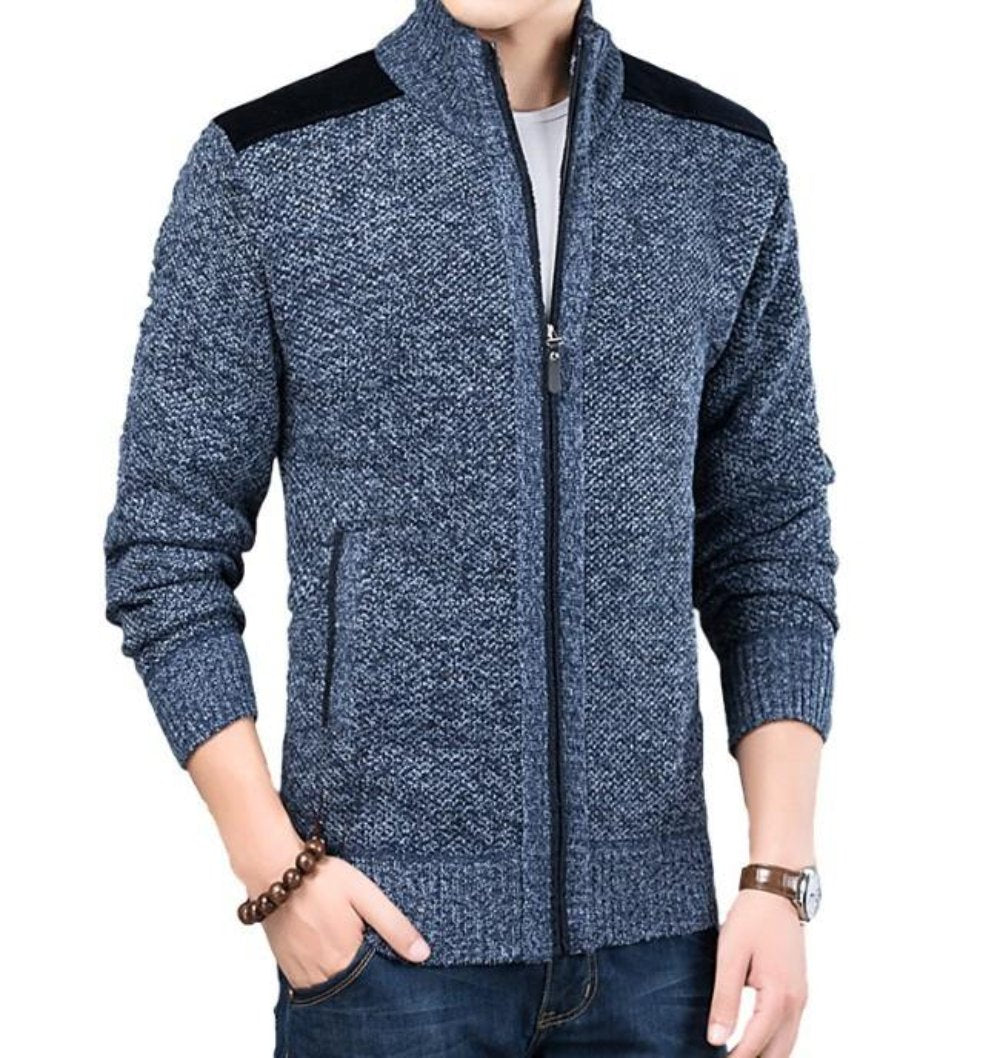 Mens Zipped Up Cardigan with Elbow Patch
