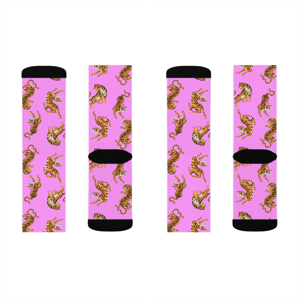 Tiger Fun Novelty Socks Pink