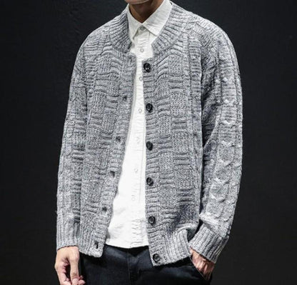 Mens Crew Neck Button Front Cardigan in Gray
