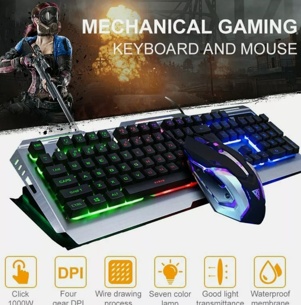 Ninja Dragon Metallic Silver Mechanical Gaming Keyboard and Mouse Set