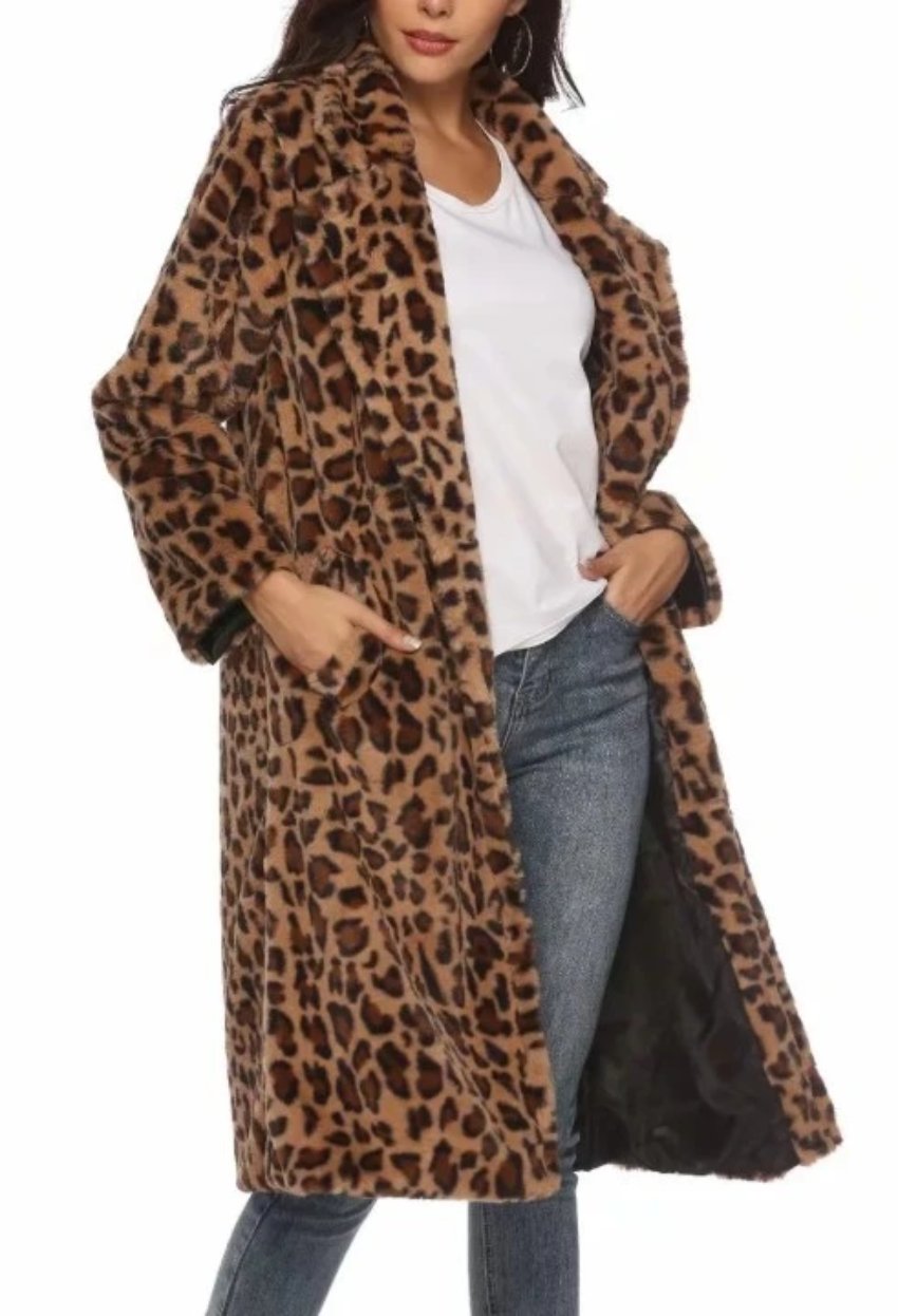 Womens Mid Length Leopard Print Coat