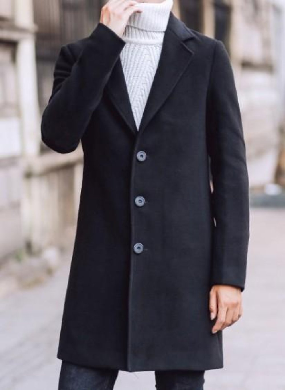Mens Slim Fit Mid Length Overcoat in Dark Gray