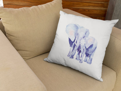Mother and Baby Auspicious Elephant Double Sided Print Faux Suede Square Cushion