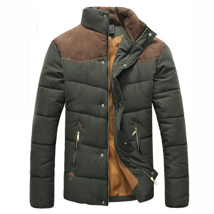 Mens Stand Collar Puffer Jacket in Navy Blue