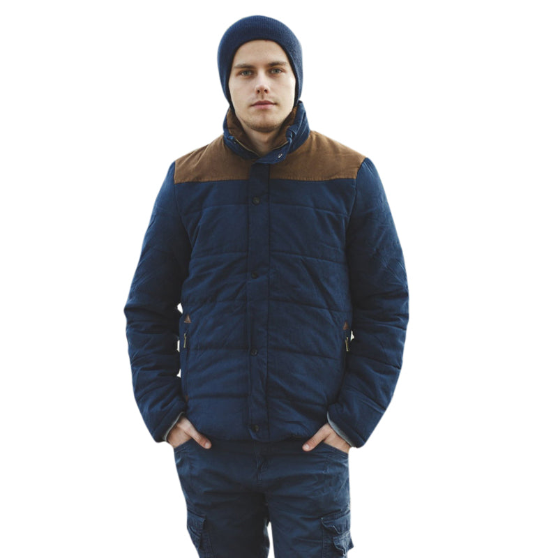 Mens Stand Collar Puffer Jacket in Navy Blue