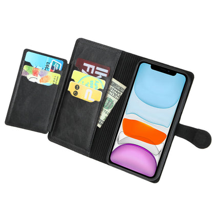 Zipper Wallet Flip Case For iPhone X to 14 Series With Wireless Charging Support