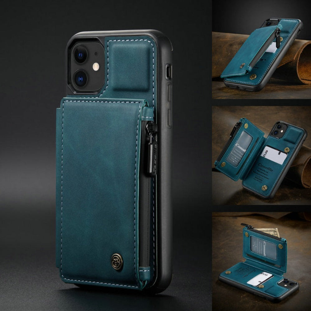 Slim Zipper Wallet Back Case For iPhone With ID Slot