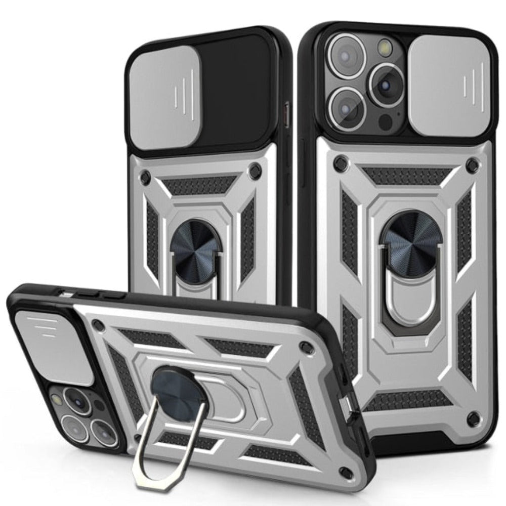 360 Protection Armor Kickstand Case for iPhone X to 14 series with Camera Lens Cover