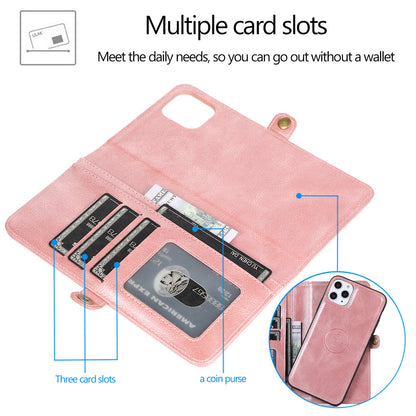 Vegan Leather Magnetic Card Holder Wallet Case with Strap for iPhone X to 14 Series