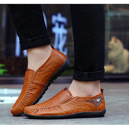 Mens Casual Leather Loafers with Rubber Anti Slippery Surface