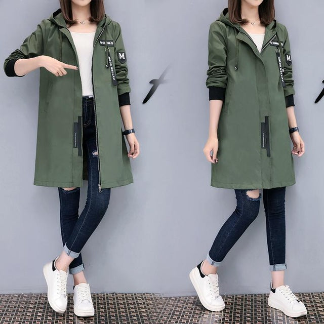 Womens Casual Hooded Zipped Up Jacket in Army Green