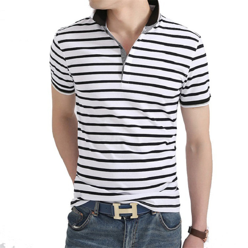 Mens Short Sleeve Slim Fit Polo Shirt in Stripes