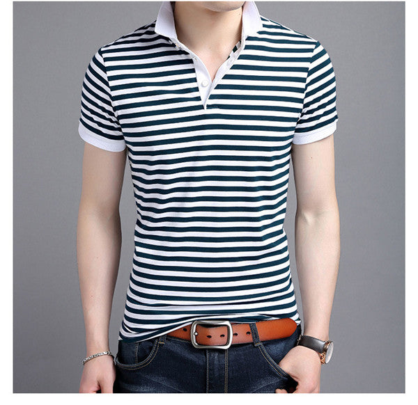 Mens Short Sleeve Slim Fit Polo Shirt in Stripes