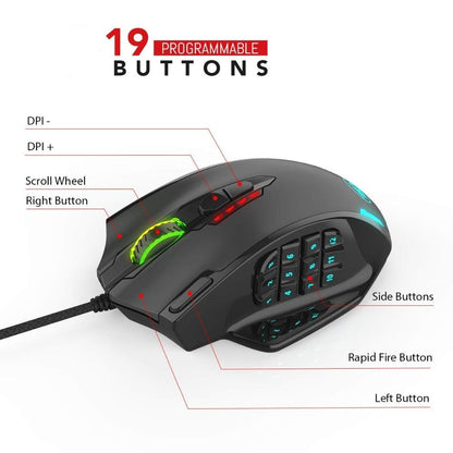 Dragon12400 DPI 19 Buttons RGB LED Laser Wired Gaming Mouse