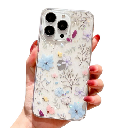 Blue Scarlet Flowers Sparkly Case for iPhone