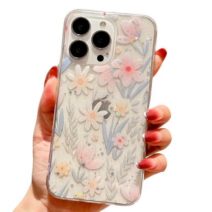 Floral With Stars Sparkly Clear iPhone Case