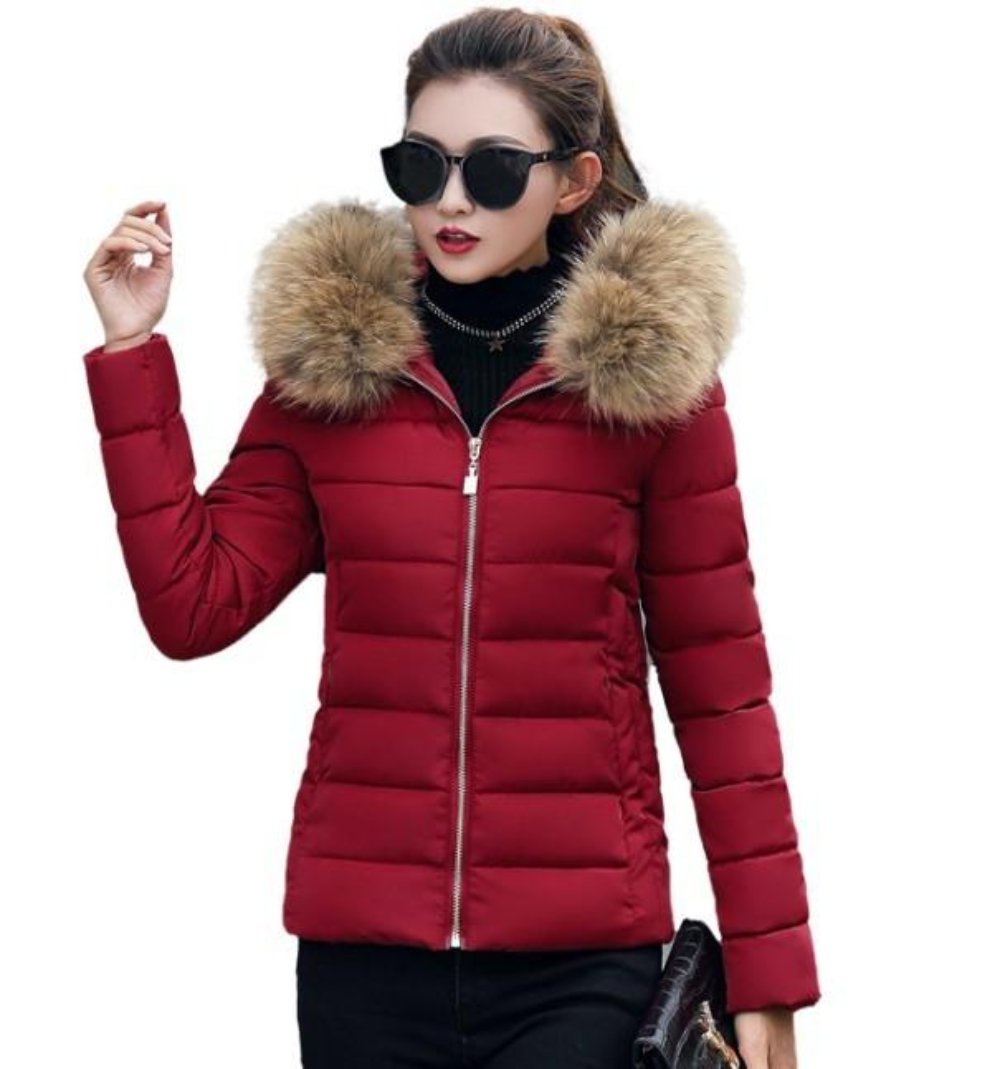 Womens  Hooded Slim Fit Winter Zip Up Short Coat in Pink