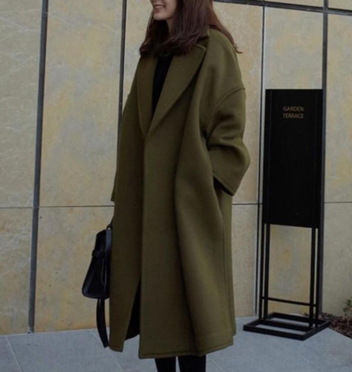 Womens Army Green Relaxed Fit Fall Overcoat