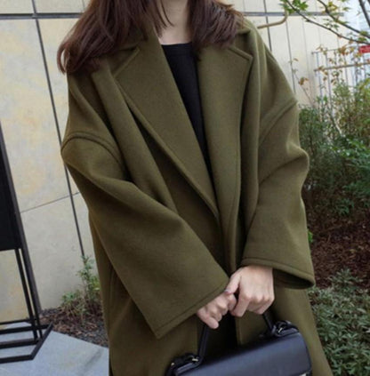 Womens Army Green Relaxed Fit Fall Overcoat