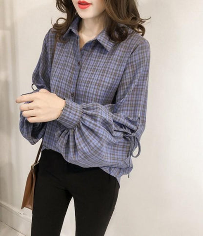 Womens Plaid Shirt with Bell Sleeves