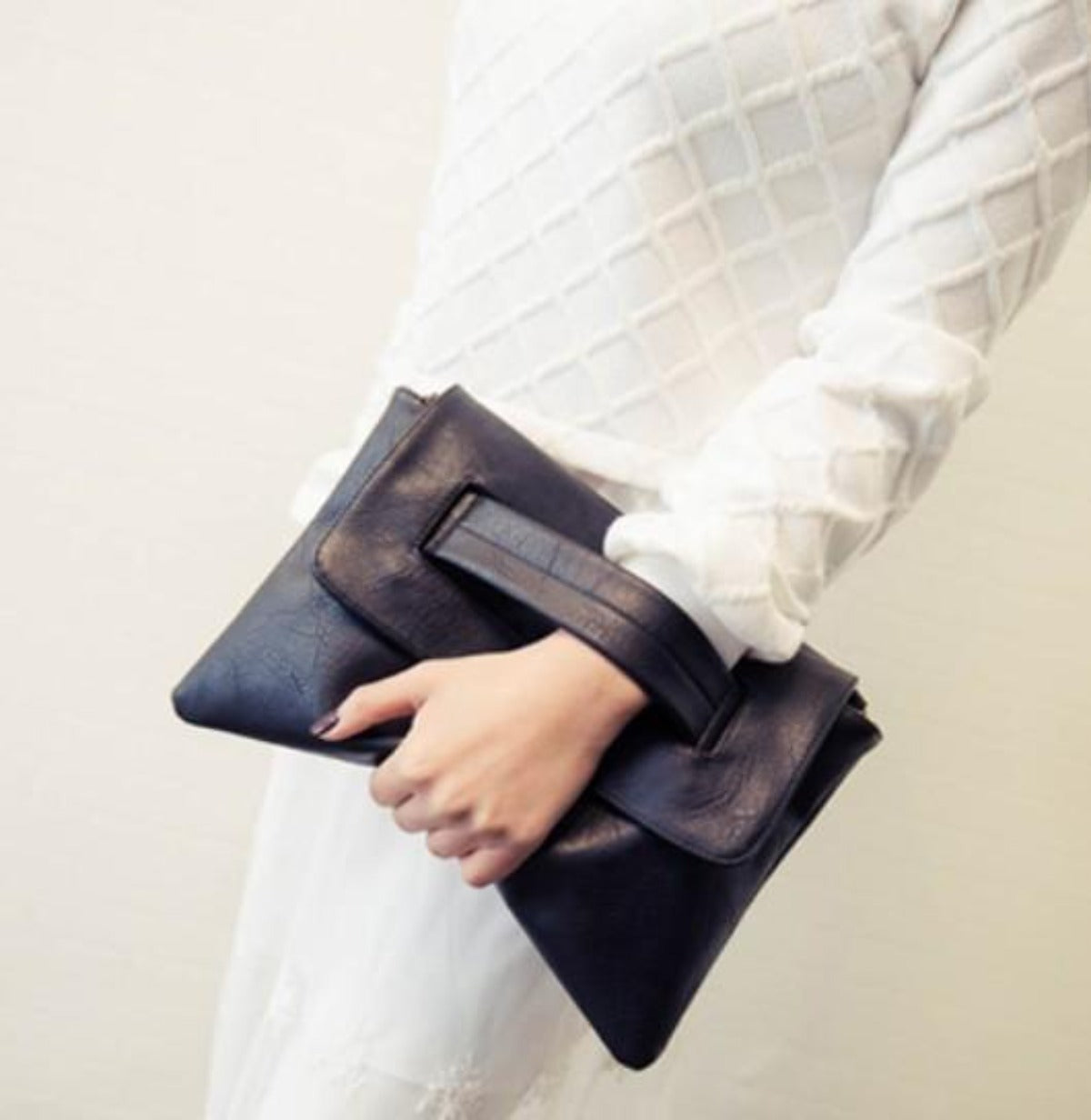 Womens Faux Leather Envelope Clutch Bag