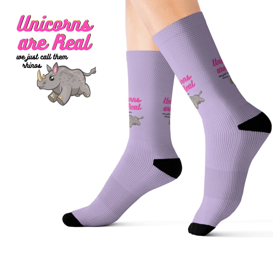 Unicorns Are Real Rhino Print Funny Novelty Socks