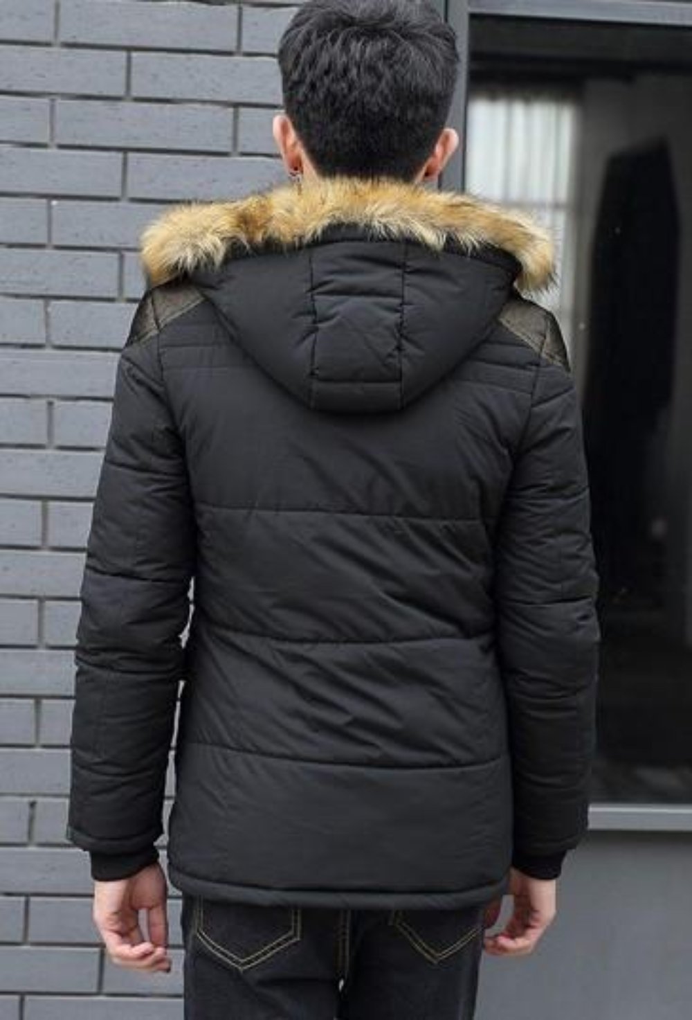 Mens Winter Hooded Coat in Beige