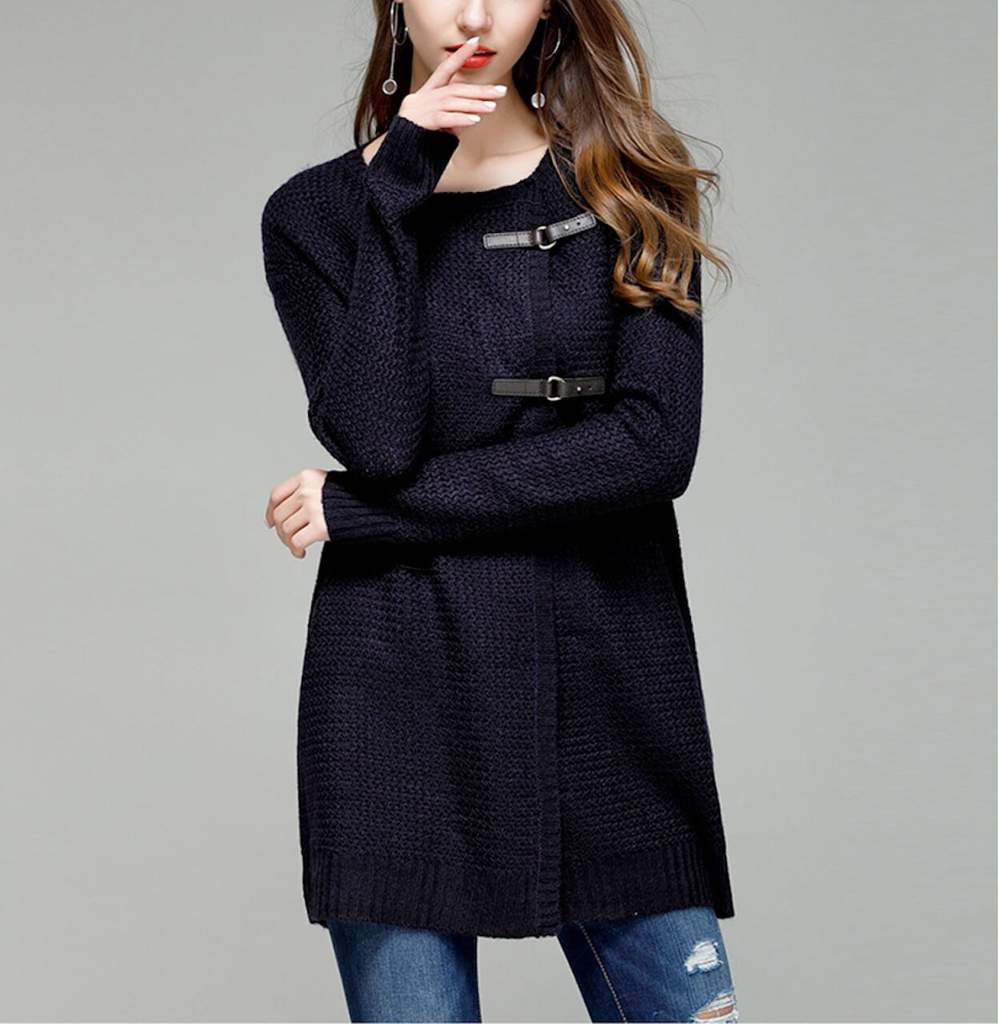 Womens Street Style Knitted Cardigan in Navy