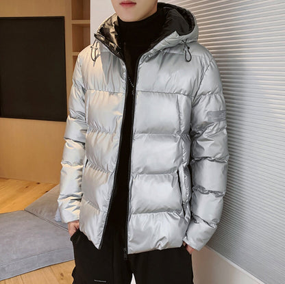 Mens Two Tone Puffy Jacket With Hood