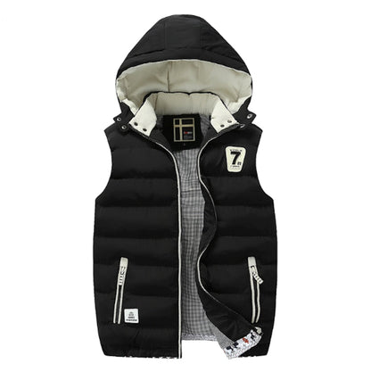 Mens Navy Two Tone Hooded Winter Vest