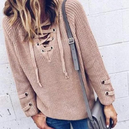 Women Casual Lace Up Sweater