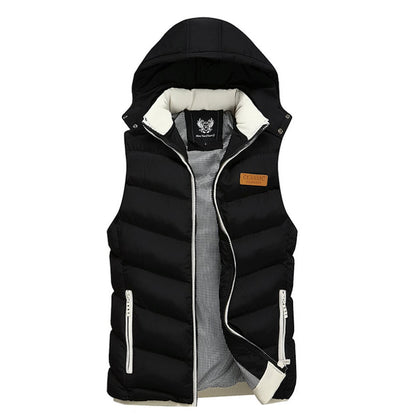 Mens Classic Black Ultra Warm Winter Hooded Puffy Vest