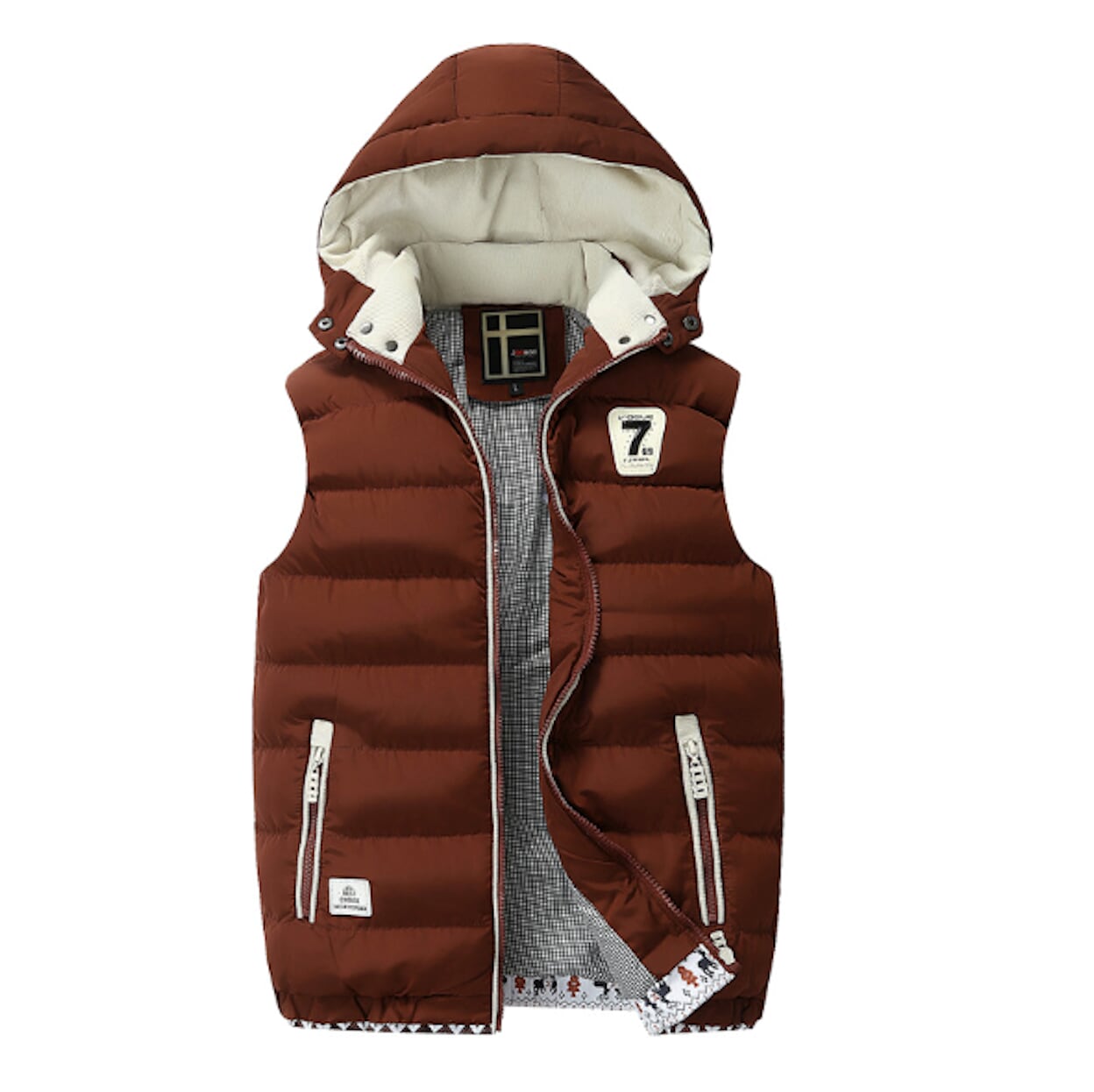 Mens Two Tone Hooded Puffy Vest in Khaki